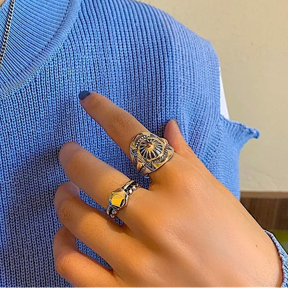 Sterling Silver Boho Vintage Two Piece Adjustable Ring Set